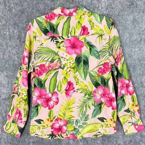 Tommy Bahama Linen Grand Villa L/S Shirt Malibu Peach Hibiscus Orchids NWT $128